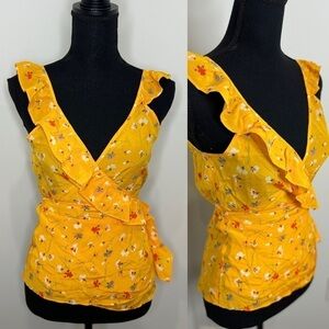 Madewell 100% Silk Orange Floral Sheer Wrap Top (Sz 0)